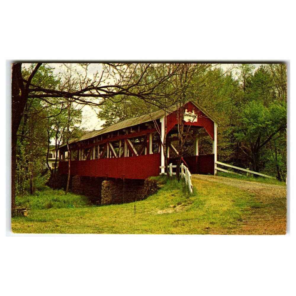 Trostletown Bridge Johnstown PA Covered Bridge Plastichrome Postcard
